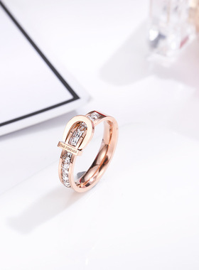 新款钛钢玫瑰金戒指女时尚表带形