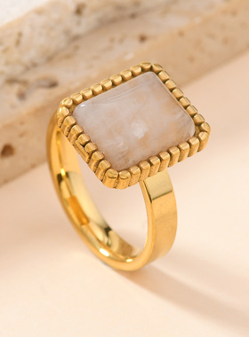 欧美跨境不锈钢波点天然石情侣戒