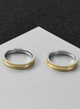 欧美简约拼接色不锈钢戒指