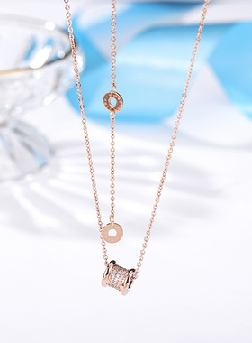 钛钢玫瑰金锆石小蛮腰项链