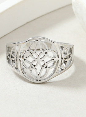 跨境热销钛钢镂空三角标戒指