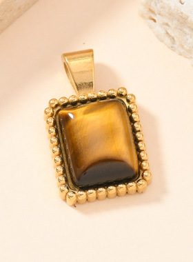 欧美钛钢波点方形天然石吊坠