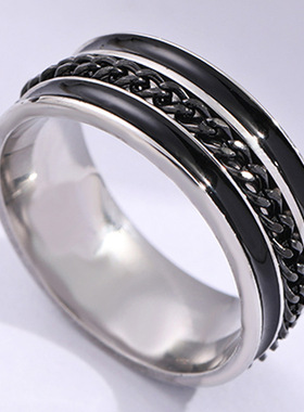 欧美热销钛钢双排滴油情侣戒指