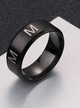 欧美跨境26字母不锈钢情侣戒指