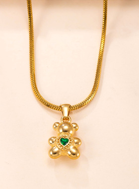 小熊镶钻不锈钢项链配件