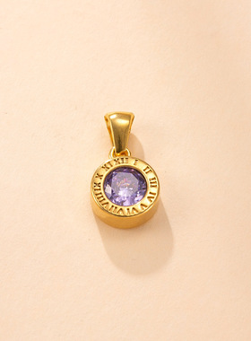 单吊坠罗马字镶钻钛钢项链