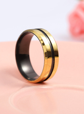 跨境钛钢蓝黑撞色戒指