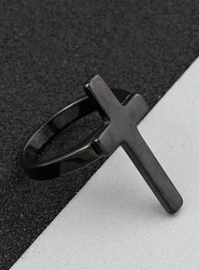 欧美跨境钛钢十字架戒指
