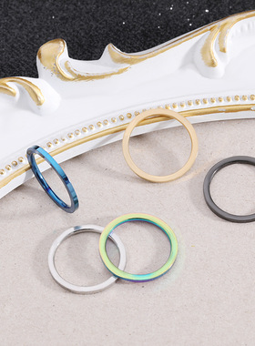 跨境热销极细素圈五连环钛钢戒指