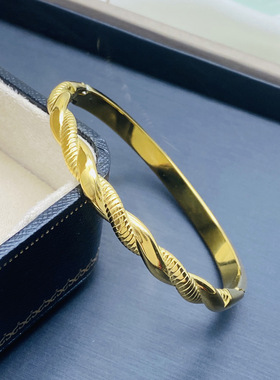 立体双股编织简约不锈钢手镯女