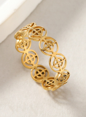 跨境供应不锈钢几何镂空钛钢戒指