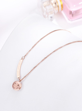 钛钢玫瑰金笑脸项链03