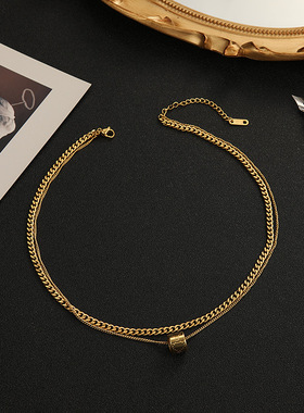 新款双层钛钢字母G项链