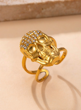 骷髅头开口戒指镀18K金