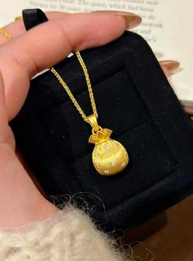 镶钻拉丝福袋金色项链福袋项链新中式项链轻奢设计吊坠毛衣链女款