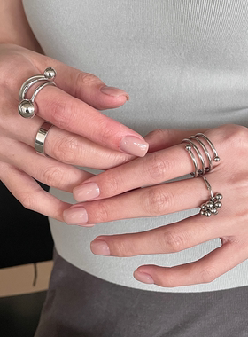 设计感金属叠戴四件套戒指珠珠轻奢设计感ins戒指环时髦气质百搭