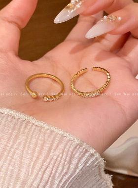 镶锆石排钻戒指女轻奢设计感开口食指环超闪百搭设计感气质手饰品