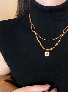 雅丹风双层轻奢毛衣链女秋冬百搭