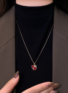 红色葫芦金色锆锆钱币毛衣链