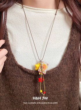 童趣撞色星星项链女可爱