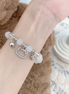 日韩清透白Kitty猫水晶串珠手链