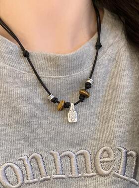 新中式虎眼编织抽绳项链