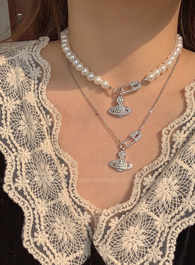 时尚气质小众设计感高级土星项链戴锁骨链爆款别针小众设计颈链女