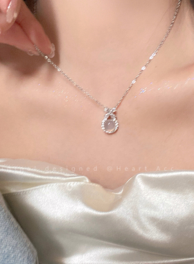 日韩猫眼石精致蝴蝶结项链