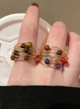 日韩复古虎眼石星球戒指