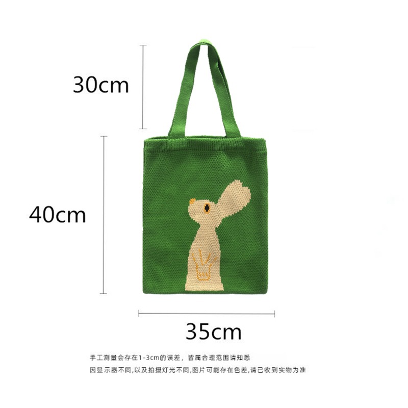 lazy wind bag female green standing rabbit jacquard knit bag - 图1