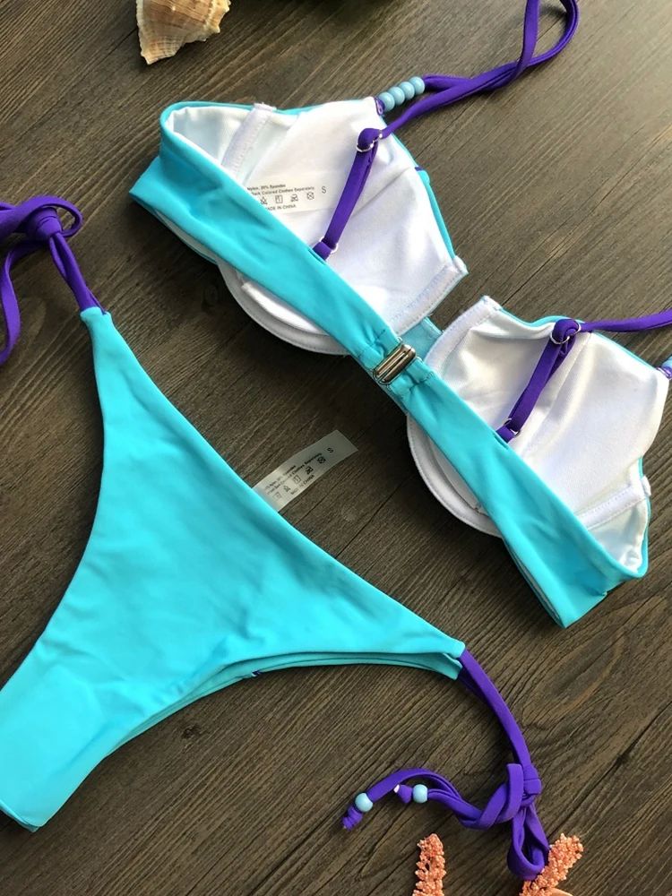 2022 Push Up Bikini Set Blue Swimwear Women Sexy Bikini Micr - 图3