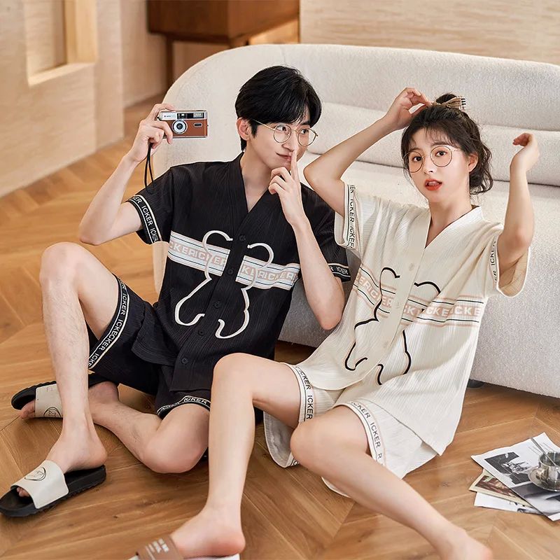 2023 New Fashion Couples Nightwear Cotton Summer Shorts Set-图3