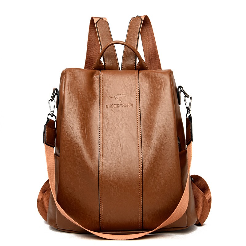 Anti-theft leather backpack women vintage shoulder bag ladie - 图1