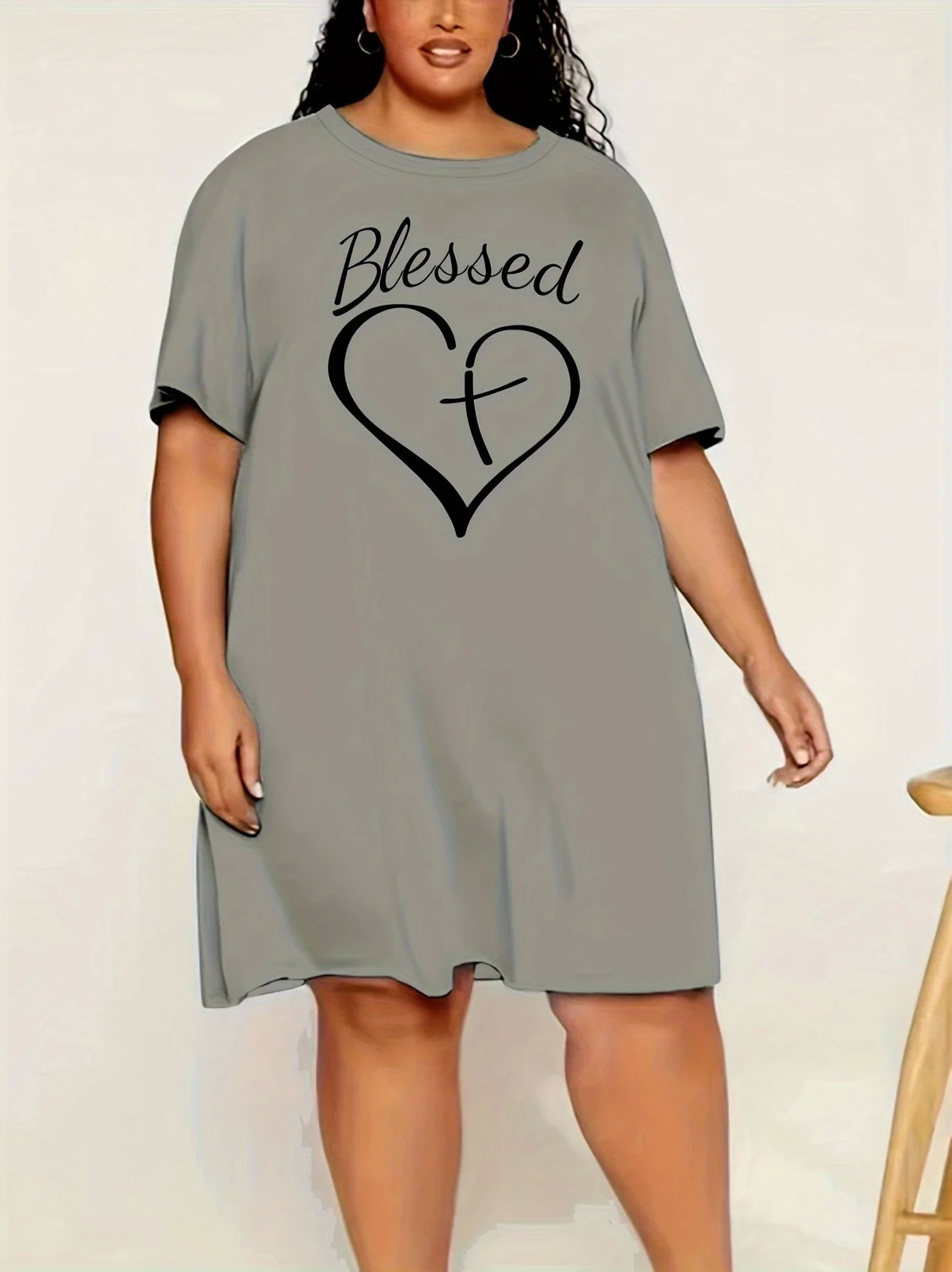 Women's Loose Homewear Plus Size Nightgown 3D Printed Heart - 图2