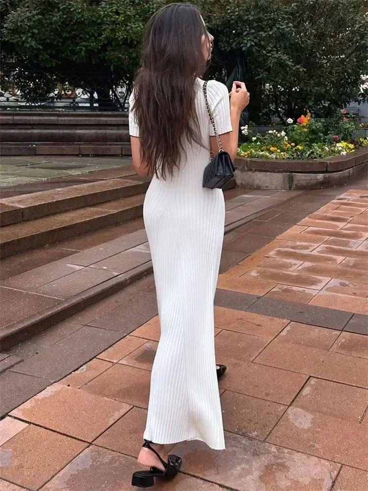 Tossy White Knit Fashion Maxi Dress For Women Short Sleeve P - 图2