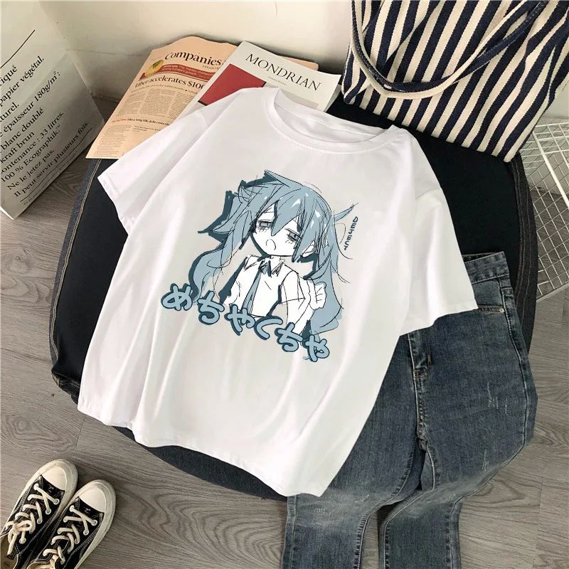 Manga Character Anime Print Harajuku Korean Top Women T-shir - 图0