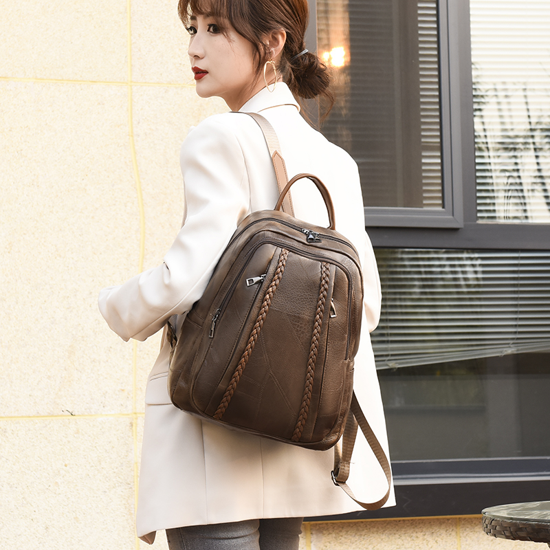 Female High Quality Soft Leather Book School Bags For Teenag - 图0