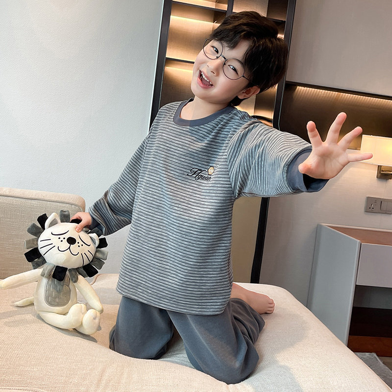男童长袖睡衣德绒2025新款男孩儿童条纹冬季家居服大童秋冬法兰绒,淘宝优惠券,粉丝福利购,淘宝优惠卷