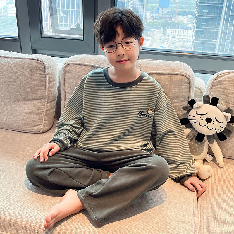 男童长袖睡衣德绒2025新款男孩儿童条纹冬季家居服大童秋冬法兰绒,淘宝优惠券,粉丝福利购,淘宝优惠卷
