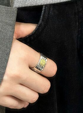 S925纯银高桥吾郎羽毛戒指复古印第安风潮流百搭活口指环