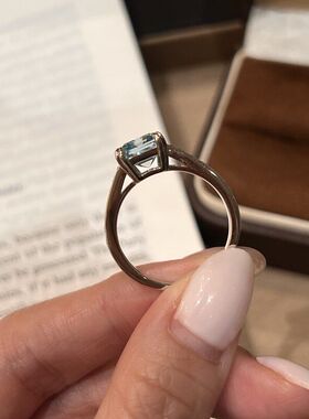 S925纯银长方形海蓝宝戒指女精致百搭高级品质跨境新款高碳钻指环
