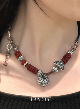 S925银玛瑙环椭圆大象蝴蝶石榴如意锁手链DIY项链女国风新中式