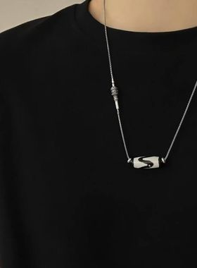 S925纯银六字真言项链吊坠复古百搭可拧开天珠链毛衣链轻奢高级感