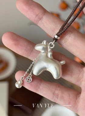 999足银发财小马驹福禄贵气流苏铜钱葫芦毛衣链项链女吊坠配饰