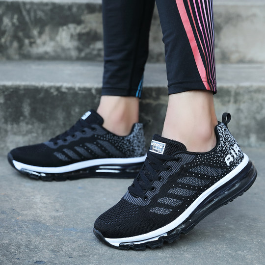 Full palm gas cushion shock absorption running shoes autumn men's shoes sports shoes women's casual shoes flying weave cloth shoes couple tourism
