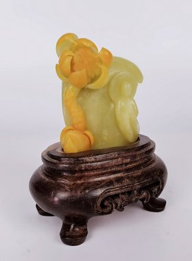 观音菩萨莲花青田石雕刻摆件金玉冻纯手工艺术品人物包邮天然