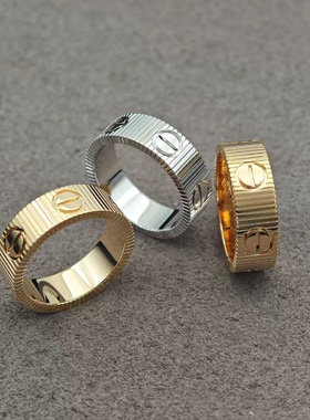 新款卡加表带戒指玫瑰金设计love戒女条纹经典螺钉钛钢情侣对戒