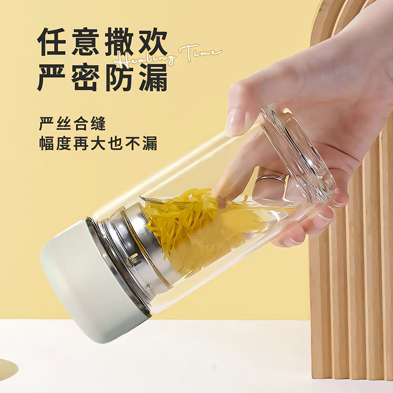 双层玻璃杯带盖带滤网小巧男士水杯耐高温防烫茶杯家用便携礼品杯