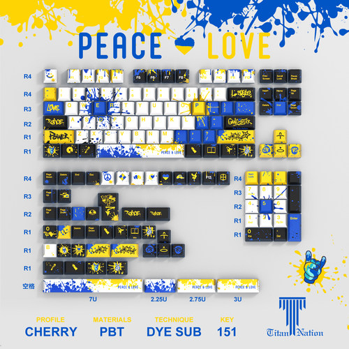 泰坦国度PEACE&LOVE主题键帽151键PBT原厂高度街头涂鸦风键盘键帽 - 图3