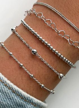 欧美流行手饰 5个套装组合手链 多款跨境手工铜质链式手链套装